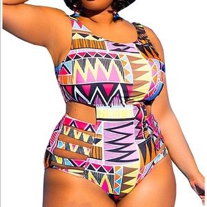 Plus Size High Waist One Piece Swimsuit